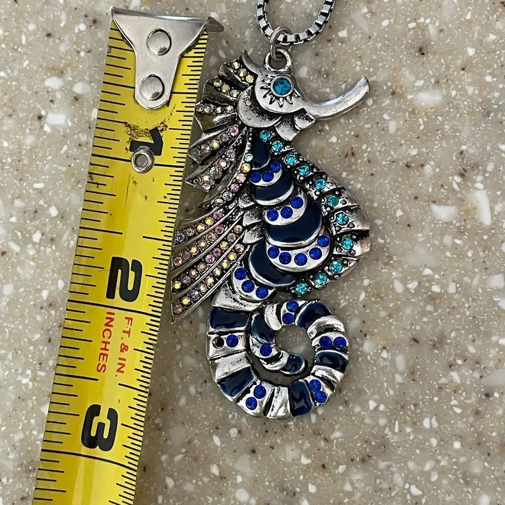 Betsey Johnson Crystal & Silvertone Seahorse Long Pendant Necklace